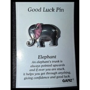 Ganz Good Luck Elephant Pin Womens Small Silver Pink Mother of Pearl Lapel Charm